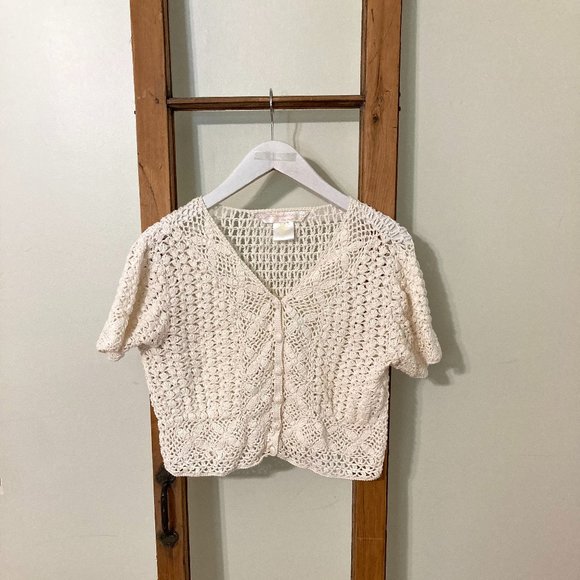 Kroshetta Tops - Vintage Kroshetta by Papillon cropped crocheted cardigan